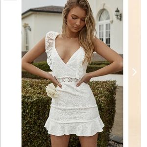 Short Story Ruffle Strap Criss-Cross Back Dress Floral Lace